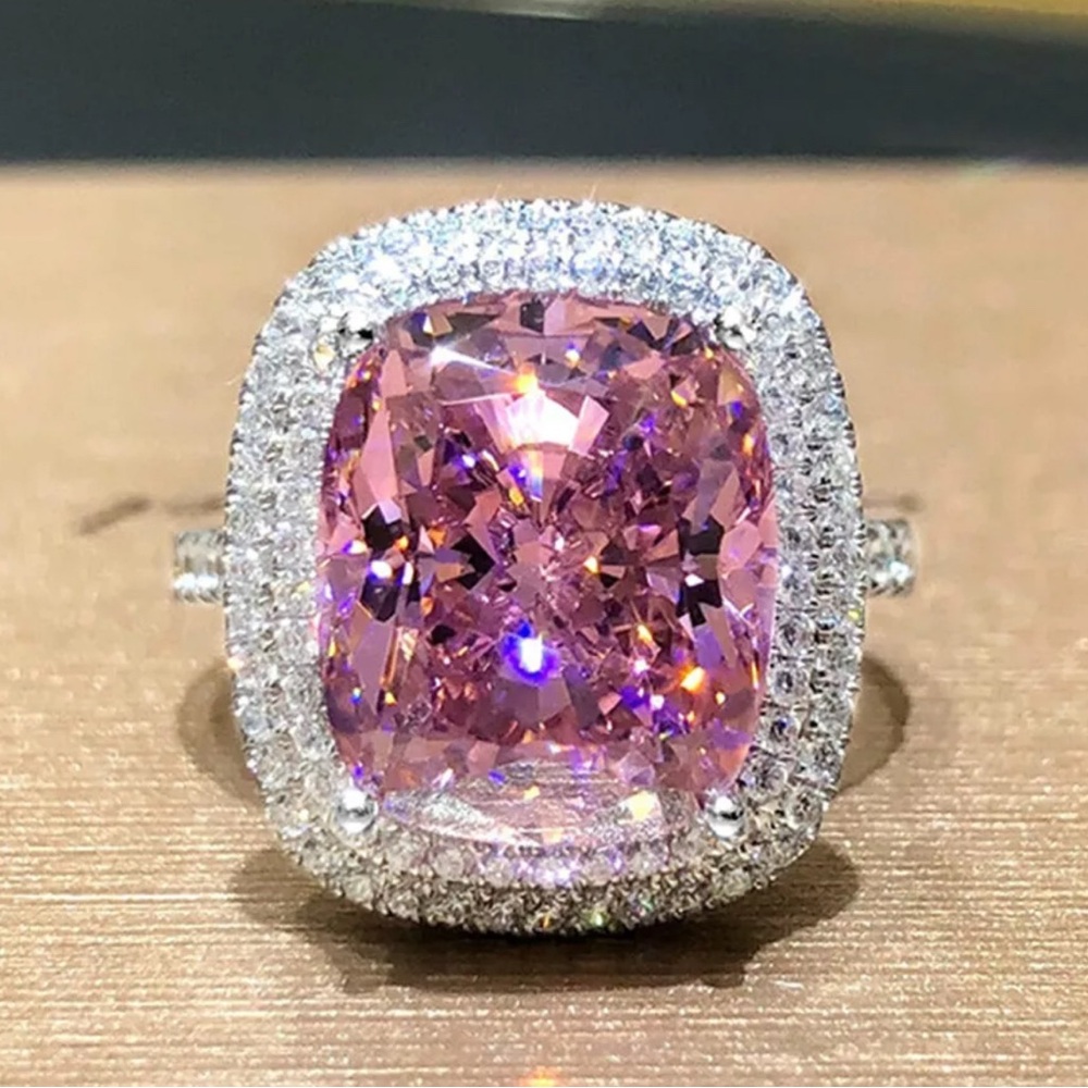 Pink Cushion Halo Cocktail Ring with Pavé Diamonds